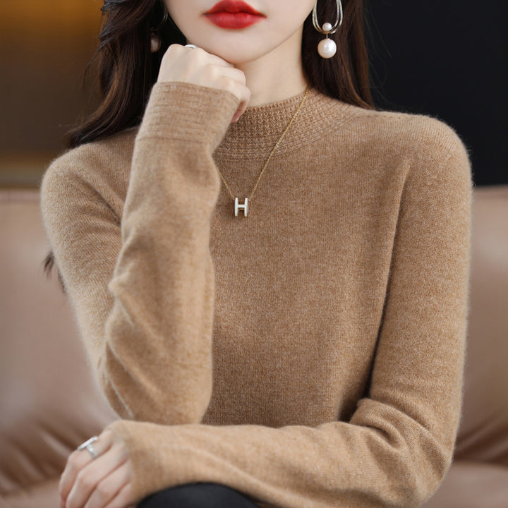 Damen Leichter Feinstrick-Mockneckpullover mit strukturierter Kragenblende Drune
