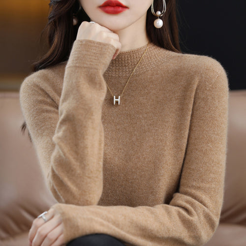 Damen Leichter Feinstrick-Mockneckpullover mit strukturierter Kragenblende Drune