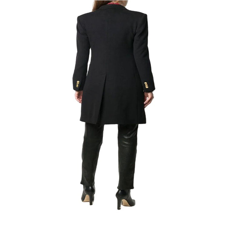 Damen Knielanger Zweireihiger Wollmix-Mantel mit strukturiertem Revers und Pattentaschen Drune