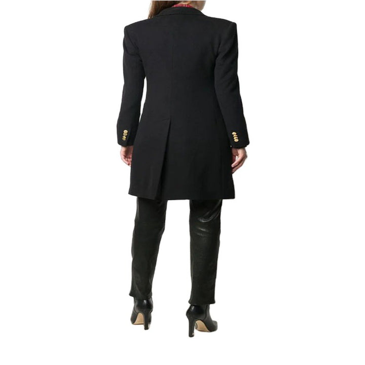 Damen Knielanger Zweireihiger Wollmix-Mantel mit strukturiertem Revers und Pattentaschen Drune