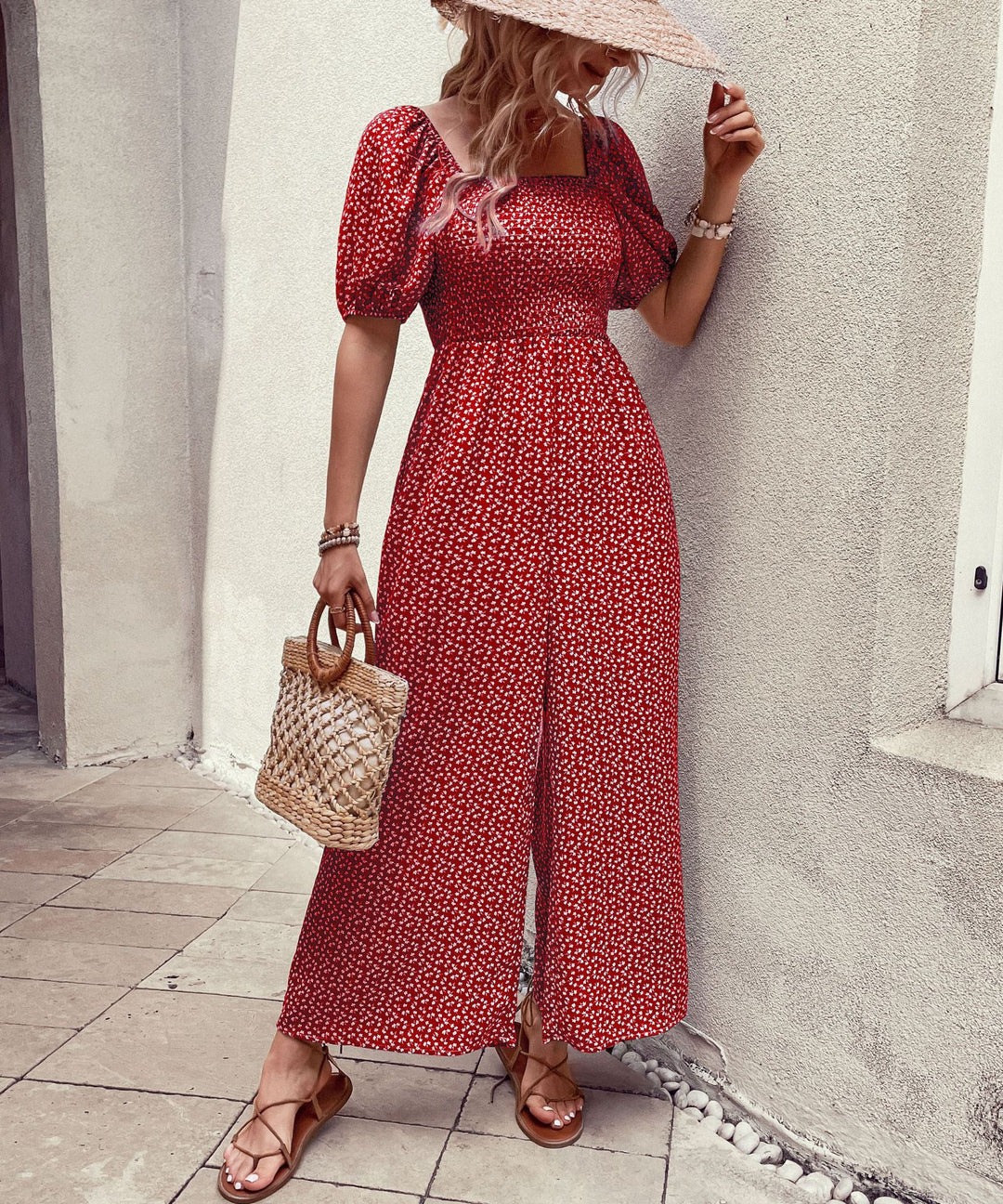 Damen Oversized Jumpsuit mit Puffärmeln und elastischem Taillenbund Drune
