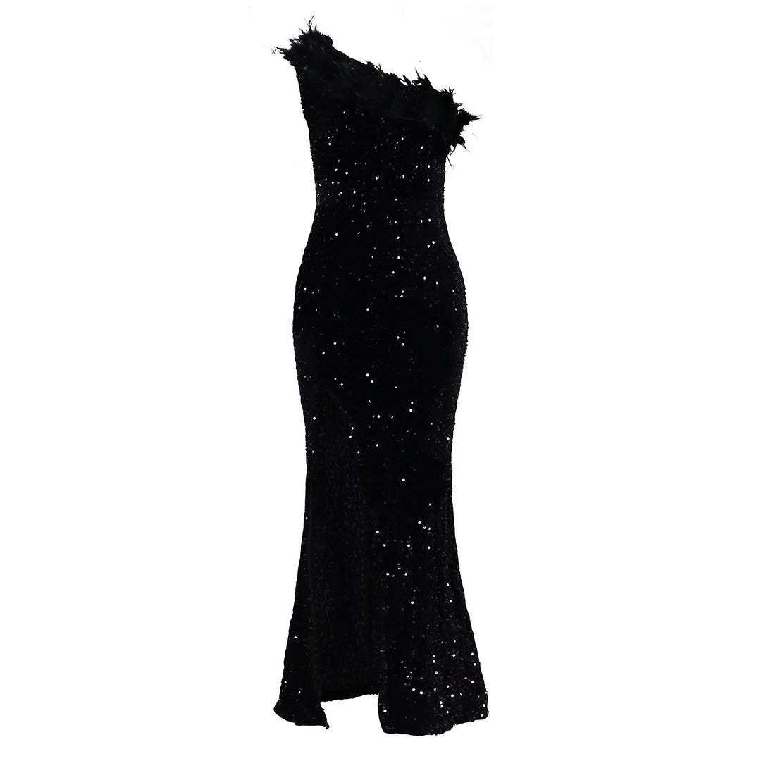 Damen Glitzerndes Abendkleid mit asymmetrischen Trägern und Pailletten Drune