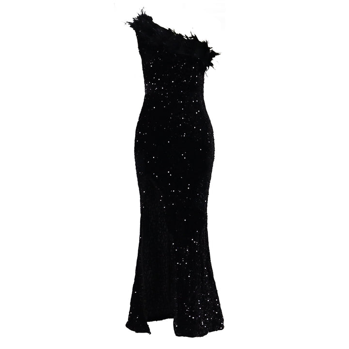 Damen Glitzerndes Abendkleid mit asymmetrischen Trägern und Pailletten Drune