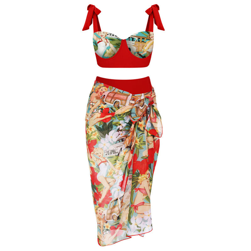 Damen Bikiniset mit hochtaillierten Shorts und verspieltem Wickelrock Drune