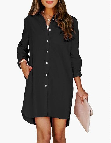 Damen Chic Knopfhemd Kleid Drune