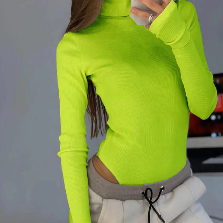 Damen langärmliges Turtleneck-Oberteil aus feiner Rippstruktur Drune