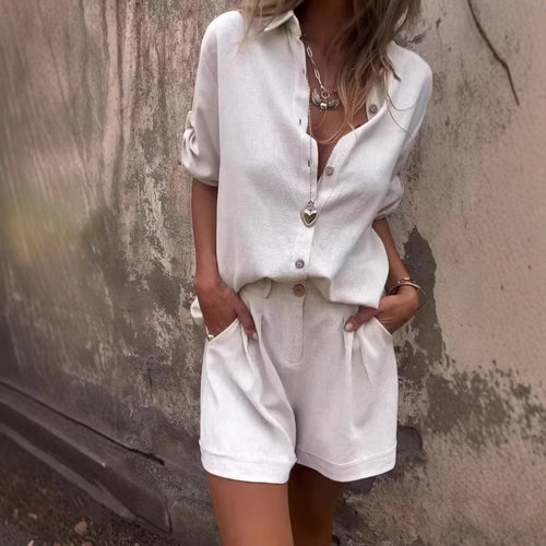 Damen Kurzoverall mit elegantem Hemdkragen und Taillengürtel Drune