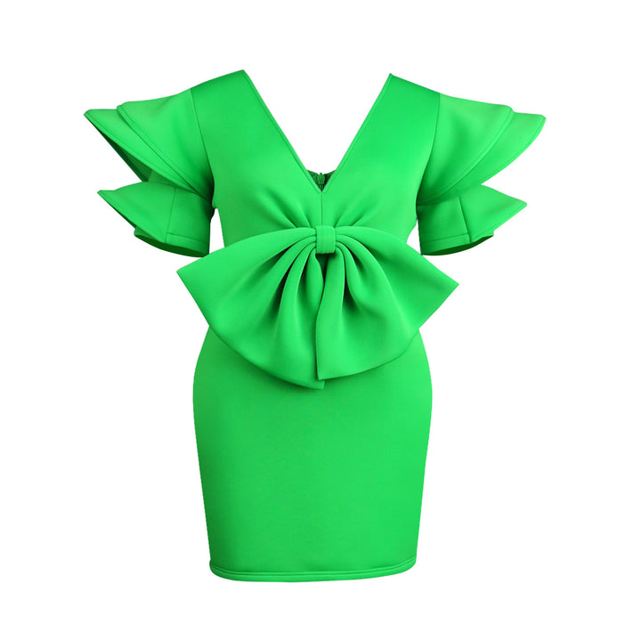 Damen Figurbetontes Kleid mit Voluminösem Schleifen-Detail Drune