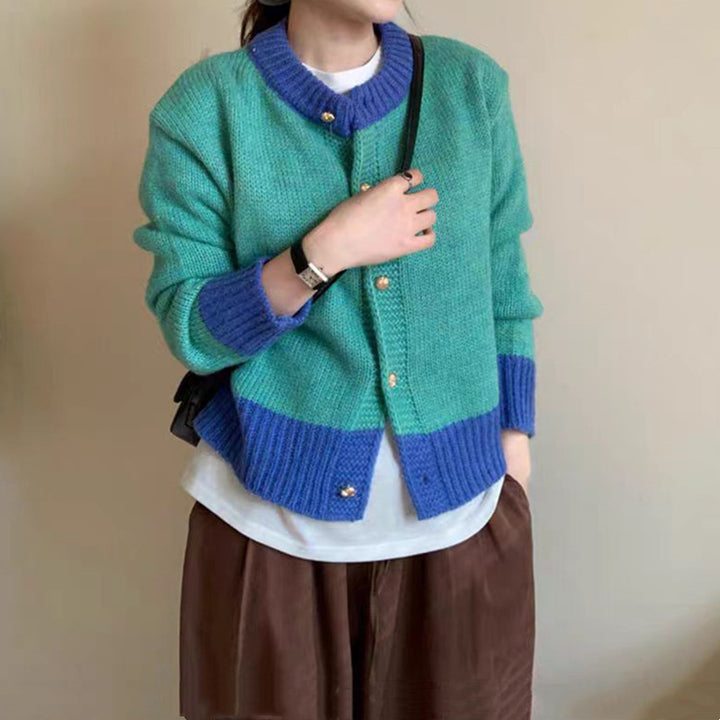 Damen Strickjacke mit kunstvollem Muster und farbigen Akzenten Drune