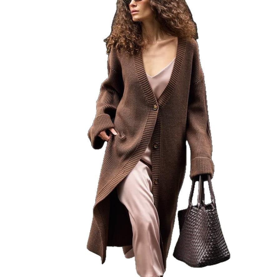 Damen Modischer Strickmantel mit weitem Schnitt und innovativen Knopfdetails Drune