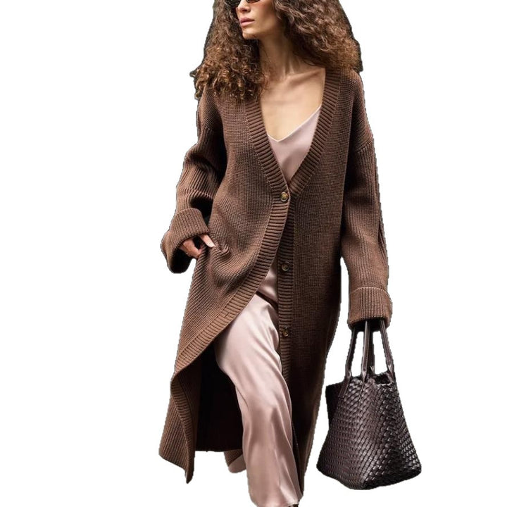 Damen Modischer Strickmantel mit weitem Schnitt und innovativen Knopfdetails Drune