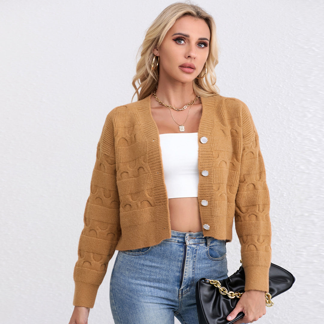 Damen lässiger Strickjacke mit dekorativen Knopfdetails und strukturiertem Design Drune