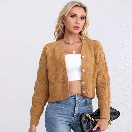 Damen lässiger Strickjacke mit dekorativen Knopfdetails und strukturiertem Design Drune
