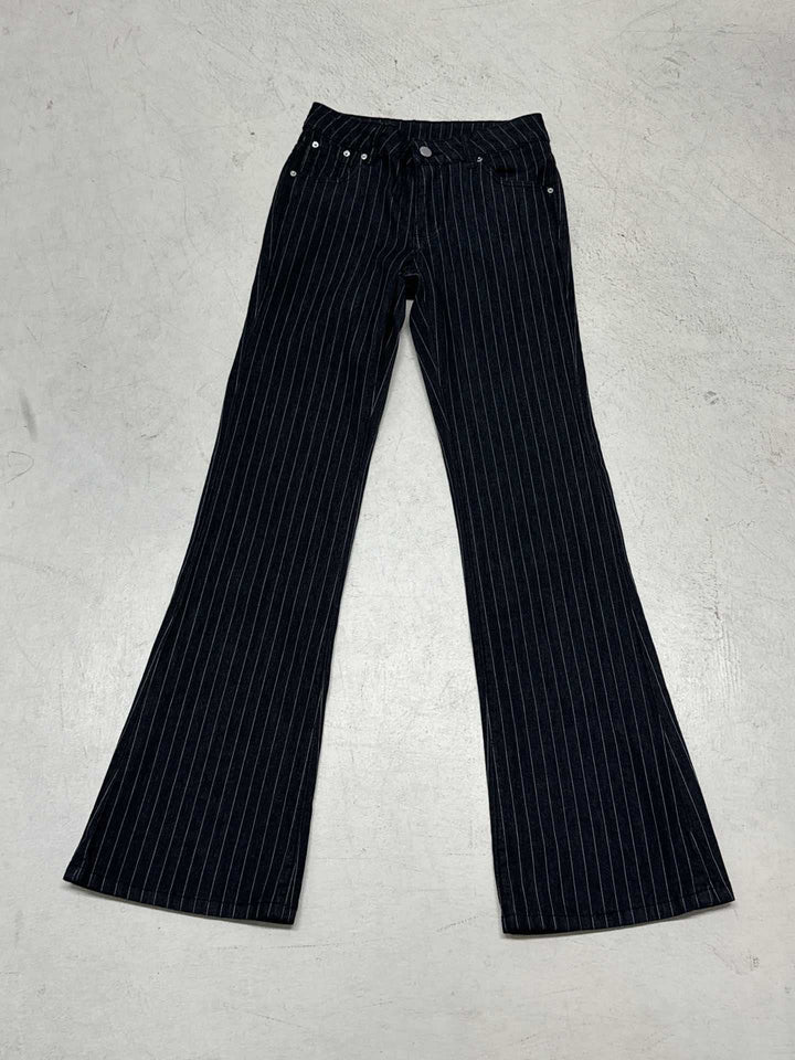 Damen nan taillierte Nadelstreifen Palazzo-Hose mit hohem Bund, Bügelfalte und weitem Bein Drune