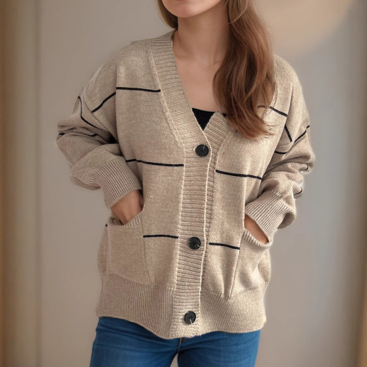 Damen gemütliche Strickjacke mit Taschen und Knopfdetails Drune