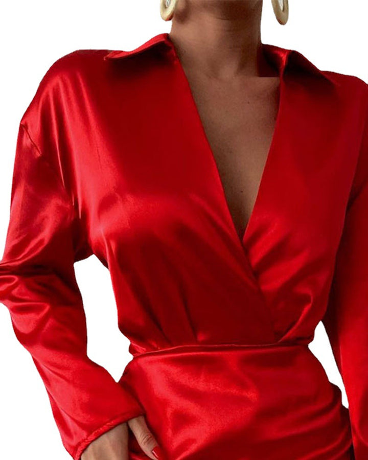 Damen Mini-Kleid mit V-Ausschnitt und Raffung Drune
