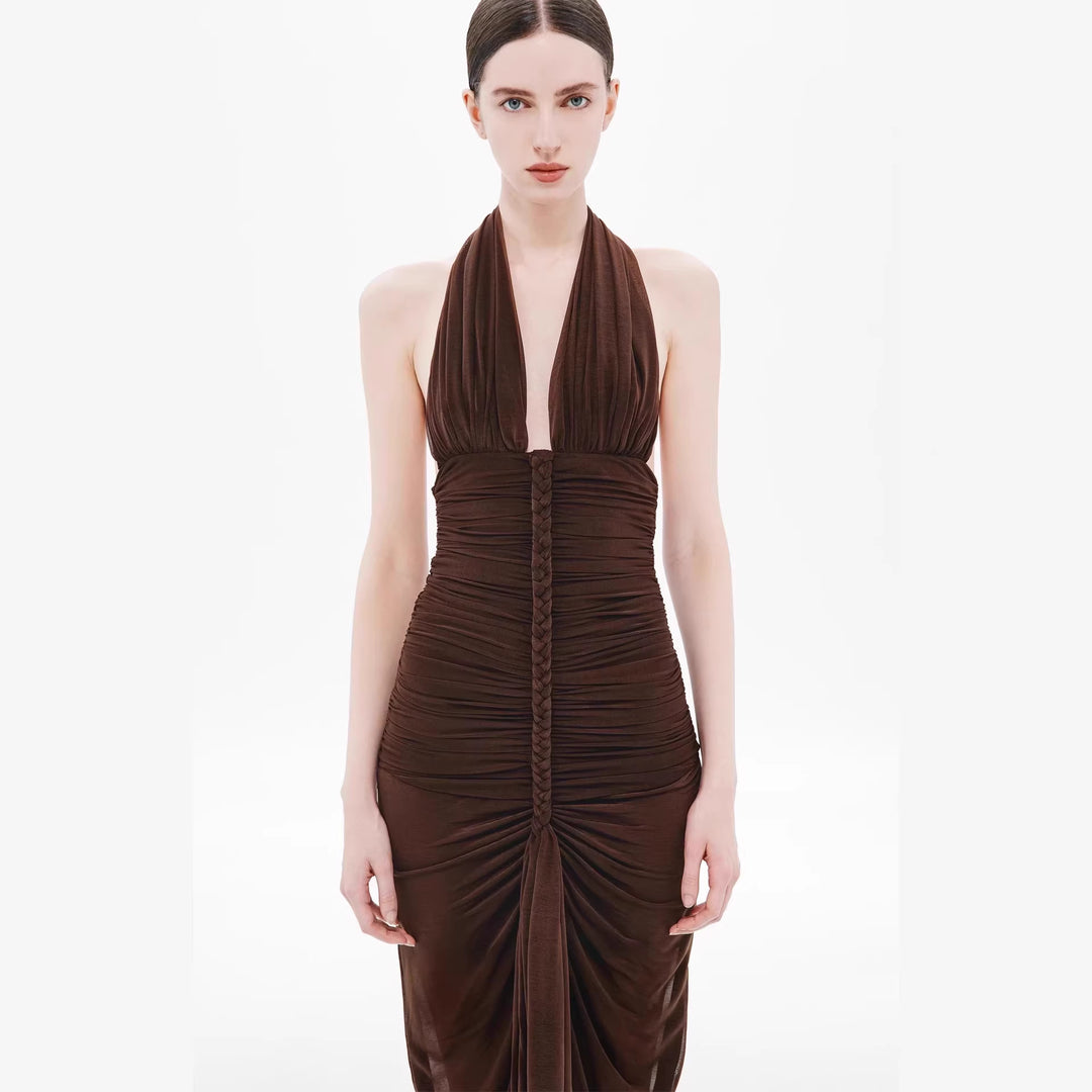 Damen elegantes trägerloses Abendkleid mit raffiniertem Drapé und tiefem Ausschnitt Drune