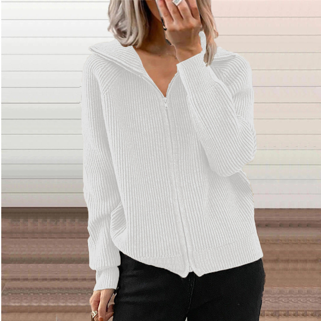 Damen Gerippte Kapuzen-Strickjacke mit Reißverschluss und Eingrifftaschen Drune