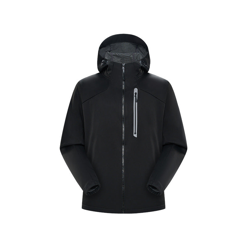 Herren Wasserdichte Softshell-Outdoorjacke mit verstellbarer Kapuze, verschweißten Reißverschlüssen und reflektierender Brusttasche Drune