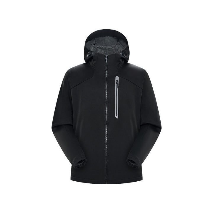 Herren Wasserdichte Softshell-Outdoorjacke mit verstellbarer Kapuze, verschweißten Reißverschlüssen und reflektierender Brusttasche Drune