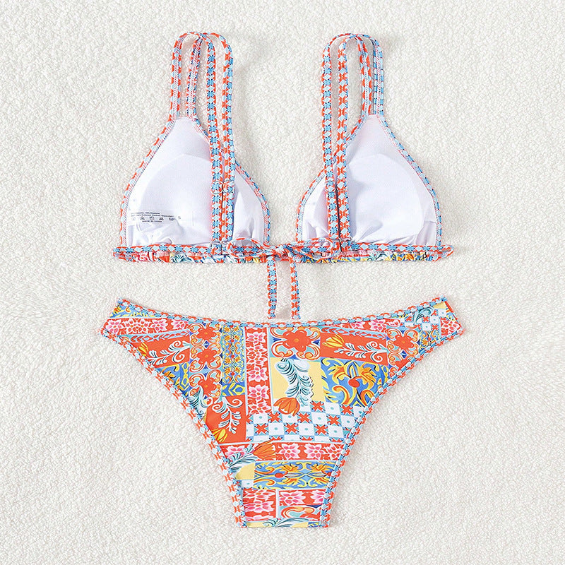 Damen Triangel-Bikini mit buntem Patchwork-Muster Drune