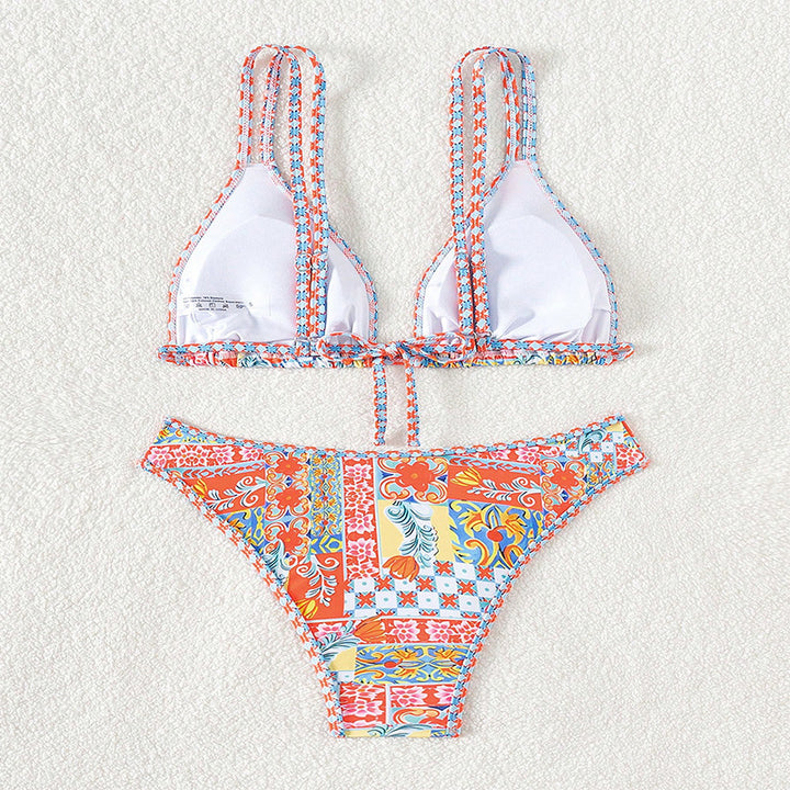 Damen Triangel-Bikini mit buntem Patchwork-Muster Drune