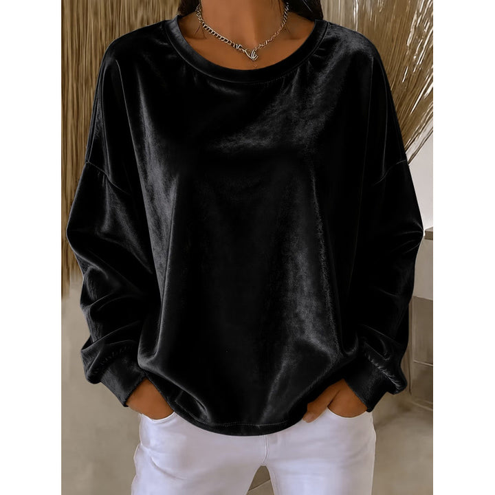 Damen Samt-Oversize-Sweatshirt mit Rundhalsausschnitt und eingesetzter Schulter Drune