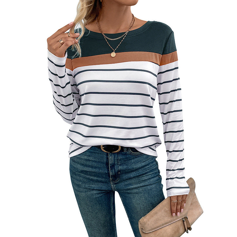 Damen Modisches Langarmshirt mit Streifen Drune