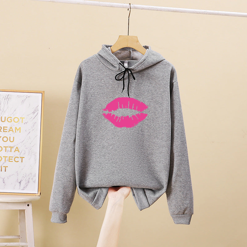 Damen Hoodie mit auffälligem Lippenmotiv Drune