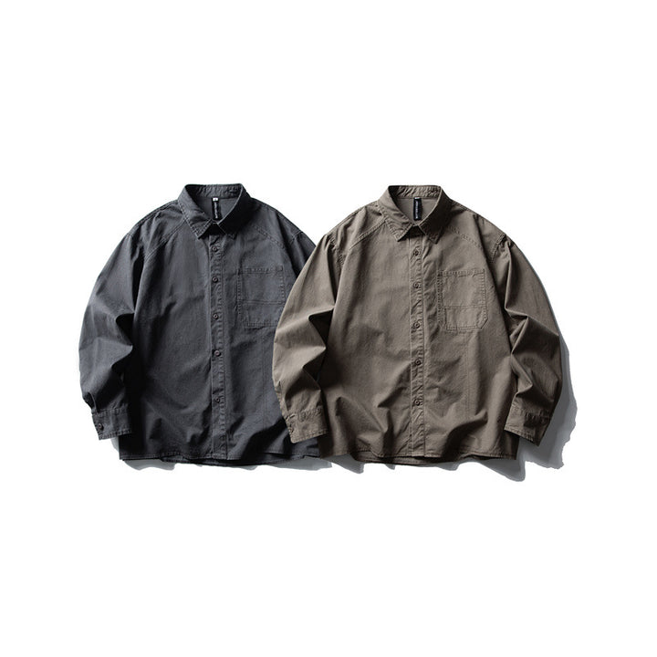 Herren Oversize-Hemdjacke aus robustem Baumwoll-Twill mit aufgesetzter Brusttasche und geradem Saum Drune