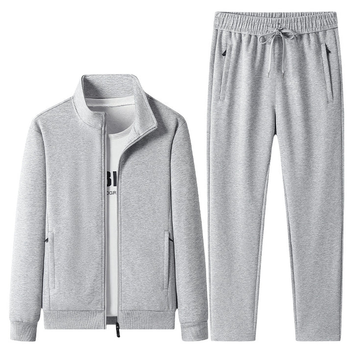 Herren Freizeit-Trainingsanzug Set mit Stehkragen Reißverschlussjacke und Jogginghose aus French Terry Drune