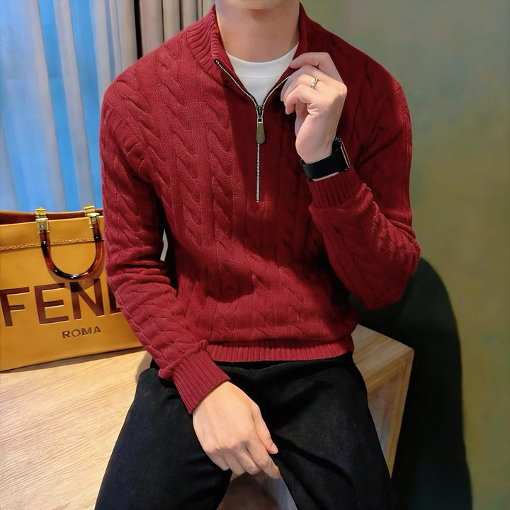 Herren Grobstrickpullover mit hohem Kragen und Reißverschluss Drune