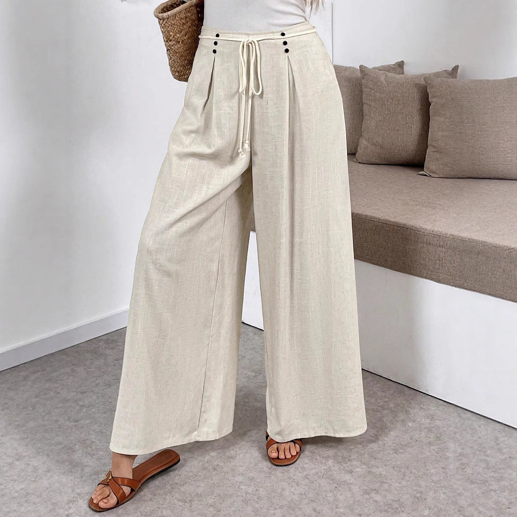 Damen Weit geschnittene Leinenhose mit verstellbarem Bund Drune