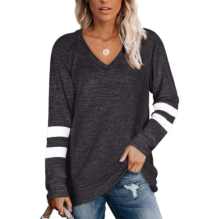 Damen Sportliches Langarmshirt mit V-Ausschnitt und Streifen-Details Drune
