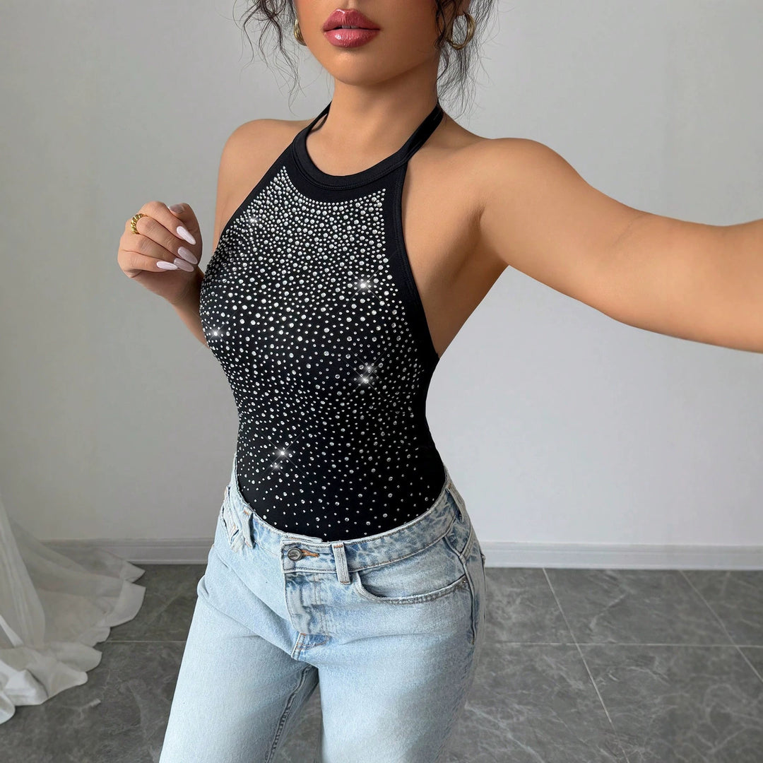 Damen nan Neckholder-Body mit Hochkragen und funkelndem Strassverlauf Drune