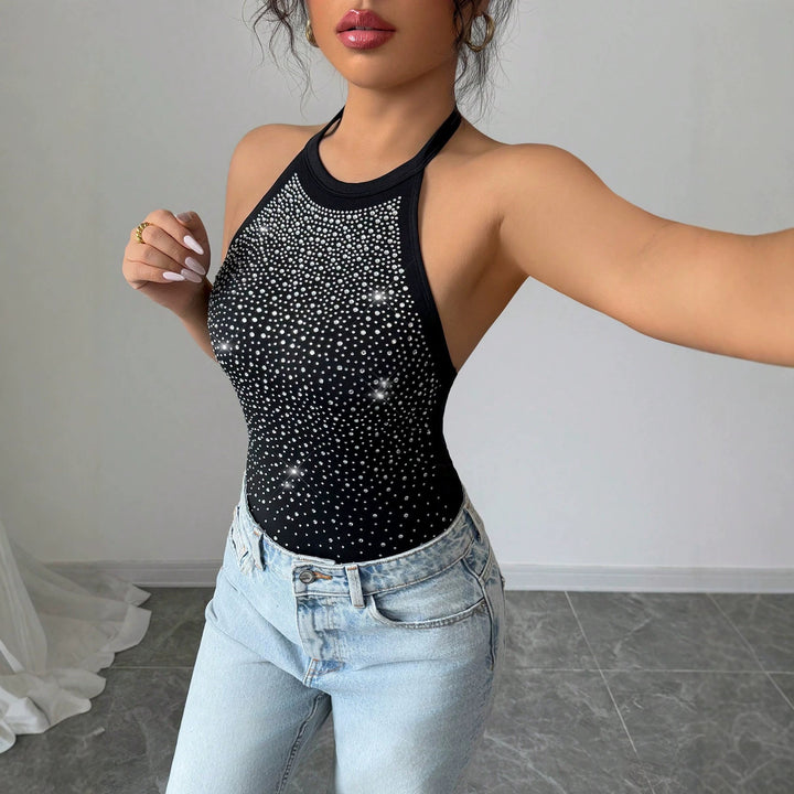 Damen nan Neckholder-Body mit Hochkragen und funkelndem Strassverlauf Drune