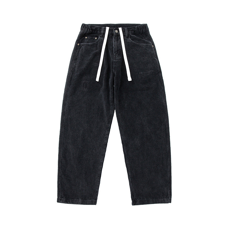 Herren Cordhose im Relaxed-Fit mit elastischem Tunnelzugbund und Used-Details Drune