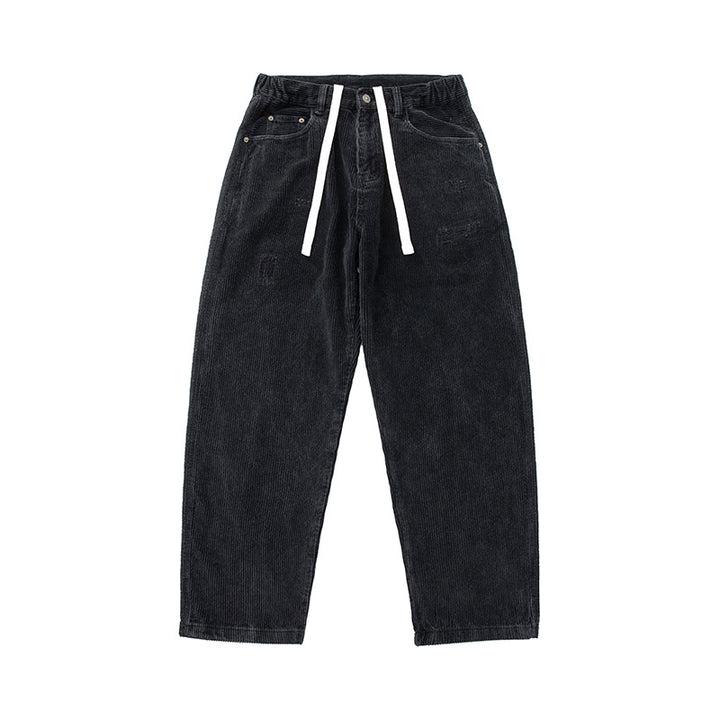 Herren Cordhose im Relaxed-Fit mit elastischem Tunnelzugbund und Used-Details Drune