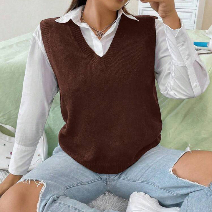 Damen Strickweste mit V-Ausschnitt und feinem Rippstrickmuster Drune