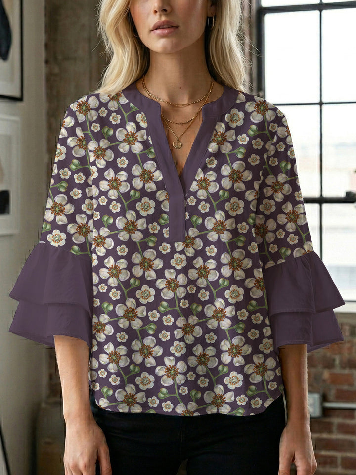 Damen Bluse mit voluminösen Ärmeln und floralem Design Drune