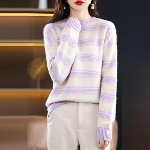 Damen Weicher Streifenpullover im Mohair‑Look mit kastenförmiger Silhouette Drune