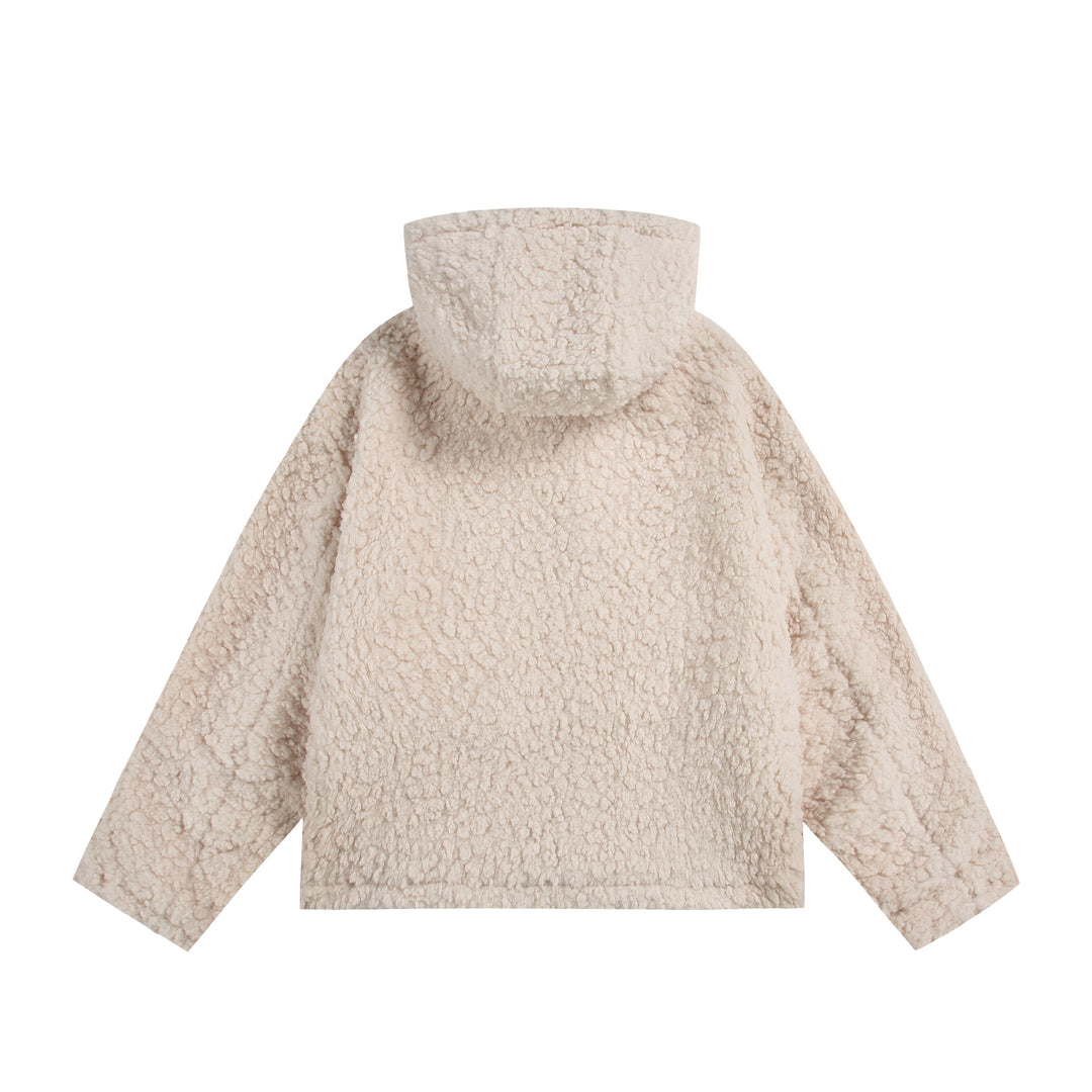 Damen Oversize Sherpa‑Kapuzenjacke mit verdeckter Frontblende und aufgesetzten Taschen Drune