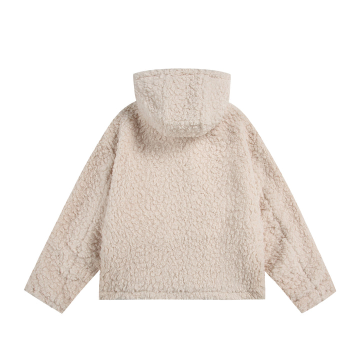 Damen Oversize Sherpa‑Kapuzenjacke mit verdeckter Frontblende und aufgesetzten Taschen Drune