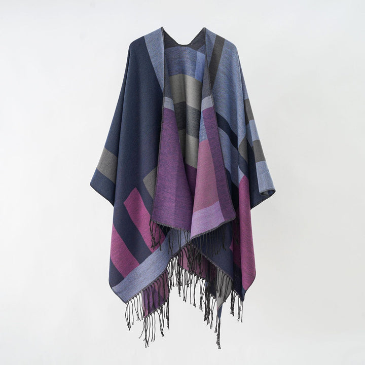 Damen Jacquard-Überwurfponcho im Cape-Schnitt mit feinem Fransensaum Drune