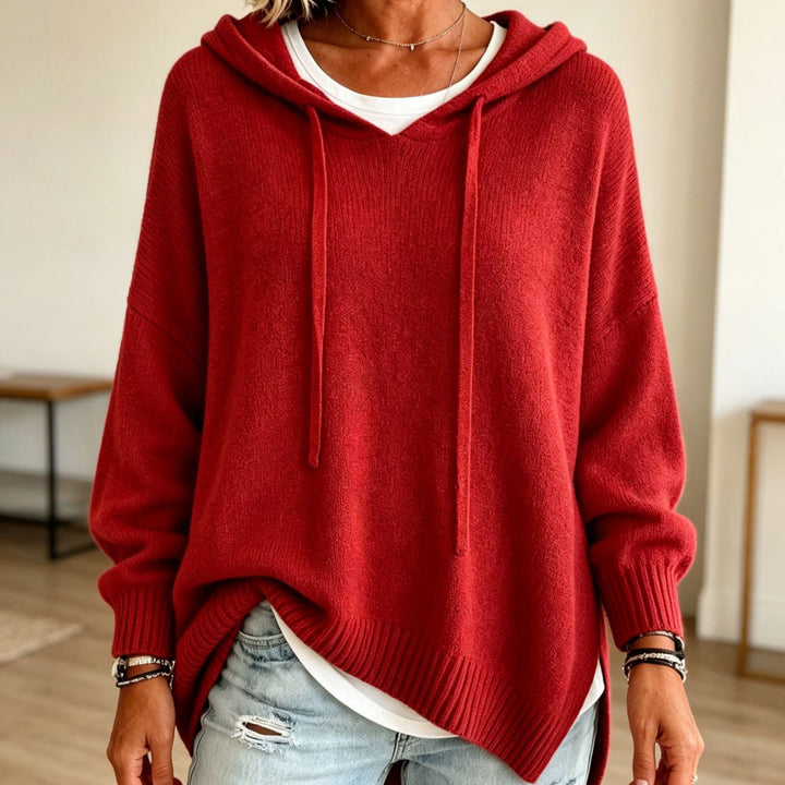 Damen Oversize Kapuzenpullover aus weichem Feinstrick mit Zier‑V‑Ausschnitt Drune