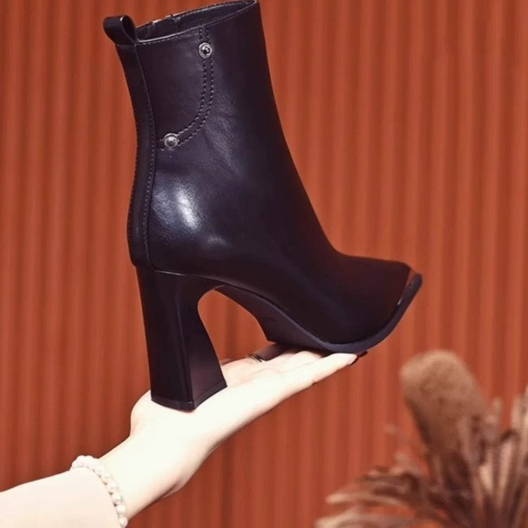Damen Elegante Stiefeletten mit spitzem Fuß und Reißverschluss Drune