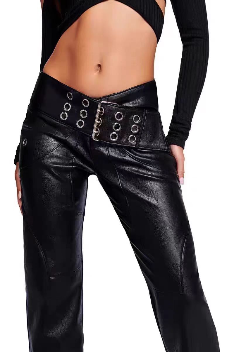 Hochtaillierte Utility-Hosen aus Kunstleder für Damen Drune