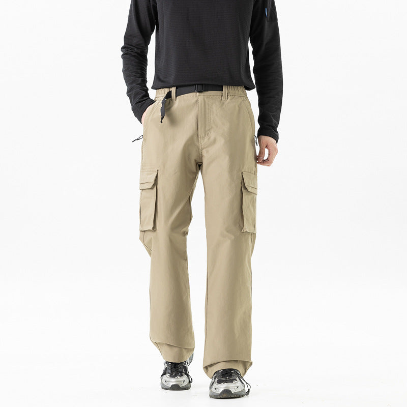 Herren Utility-Cargohose im technischen Trekking-Stil mit integriertem Gürtel und Mehrfach‑Taschen Drune