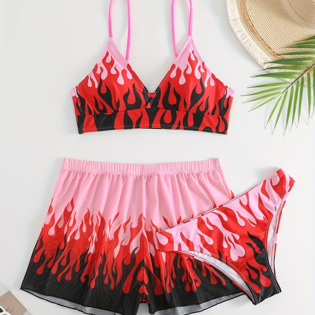 Damen Triangel-Bikini mit aufregendem Flammenmuster Drune