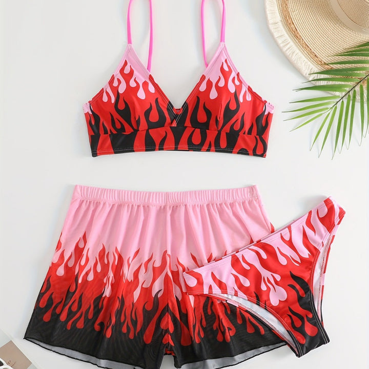 Damen Triangel-Bikini mit aufregendem Flammenmuster Drune